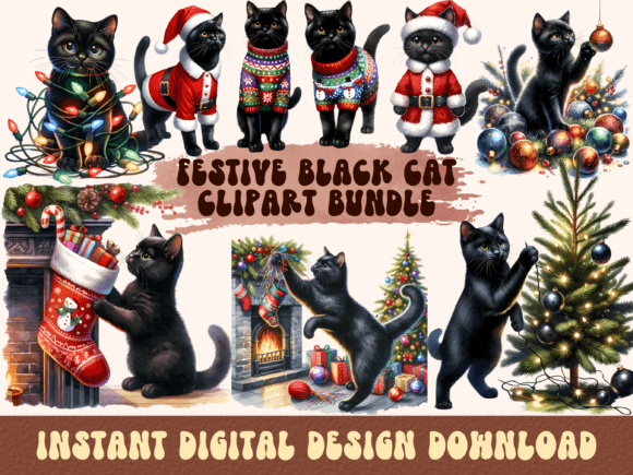 Christmas Black Cat Clipart & Illustrations Review