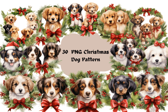 Christmas Dog Wreath Clipart & Illustrations
