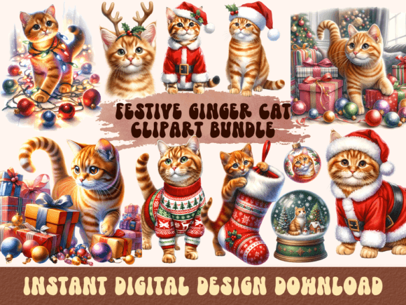 Christmas Ginger Cat Clipart: Illustrations Review