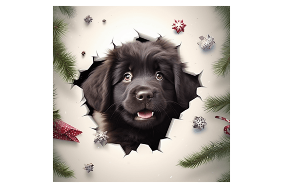 Christmas Newfoundland Dog Broken Wall 1 Illustrations