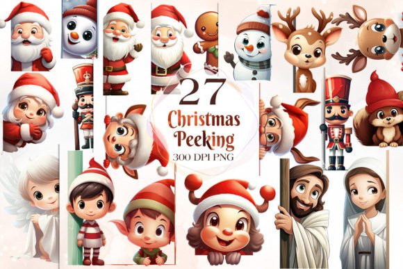Christmas Peeking Around Corner Clipart: Illustrations