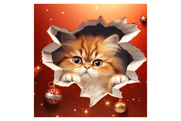 Christmas Persian Cat Broken Wall 2 Illustrations