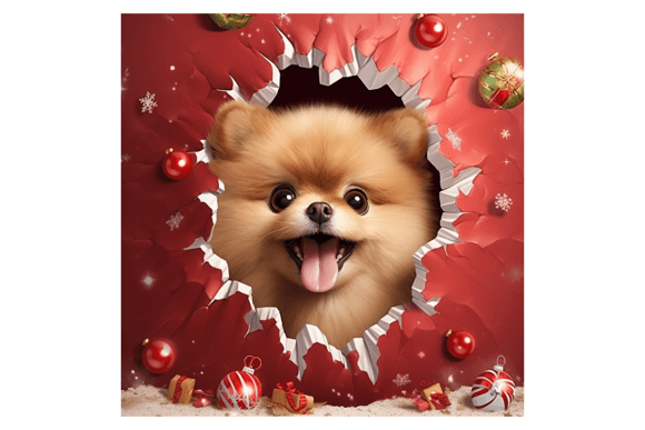 Christmas Pomeranian Broken Wall 3 Illustrations