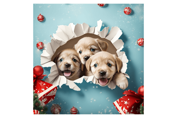 Christmas Puppies Broken Wall 1 Illustrations Review