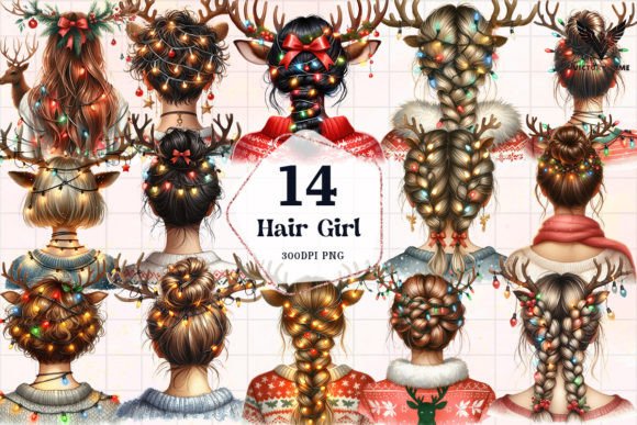 Hair Girl Christmas Sublimation Clipart for Illustrations