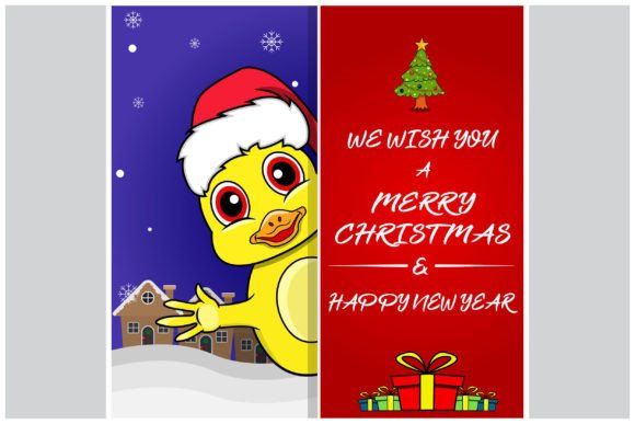 Merry Christmas Card with Cute Duck: Festive Illustrations