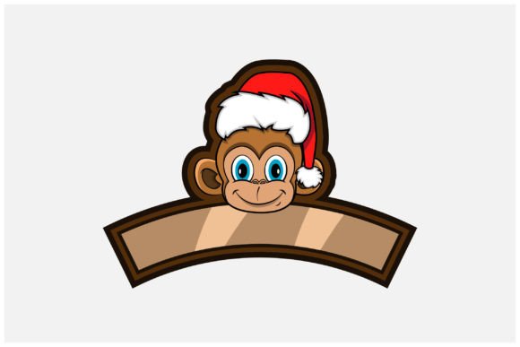 Monkey Head Logo with Christmas Hat Illustrations