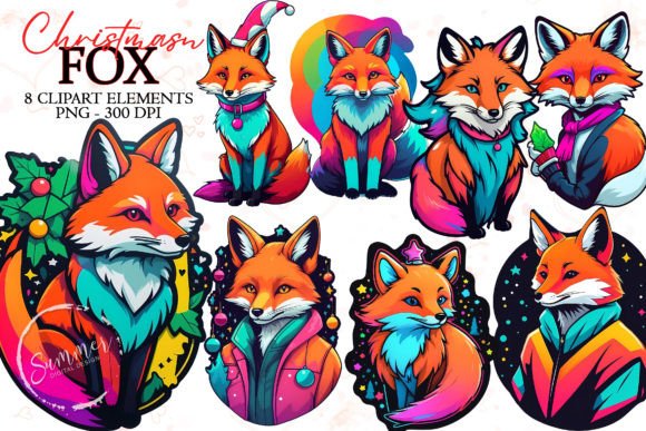 Neon Fox Stickers: 90s Illustrations