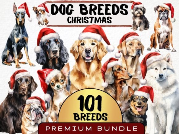 Watercolor Christmas Dog Illustrations