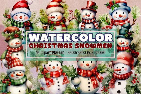 Watercolor Christmas Snowmen Bundle Illustrations